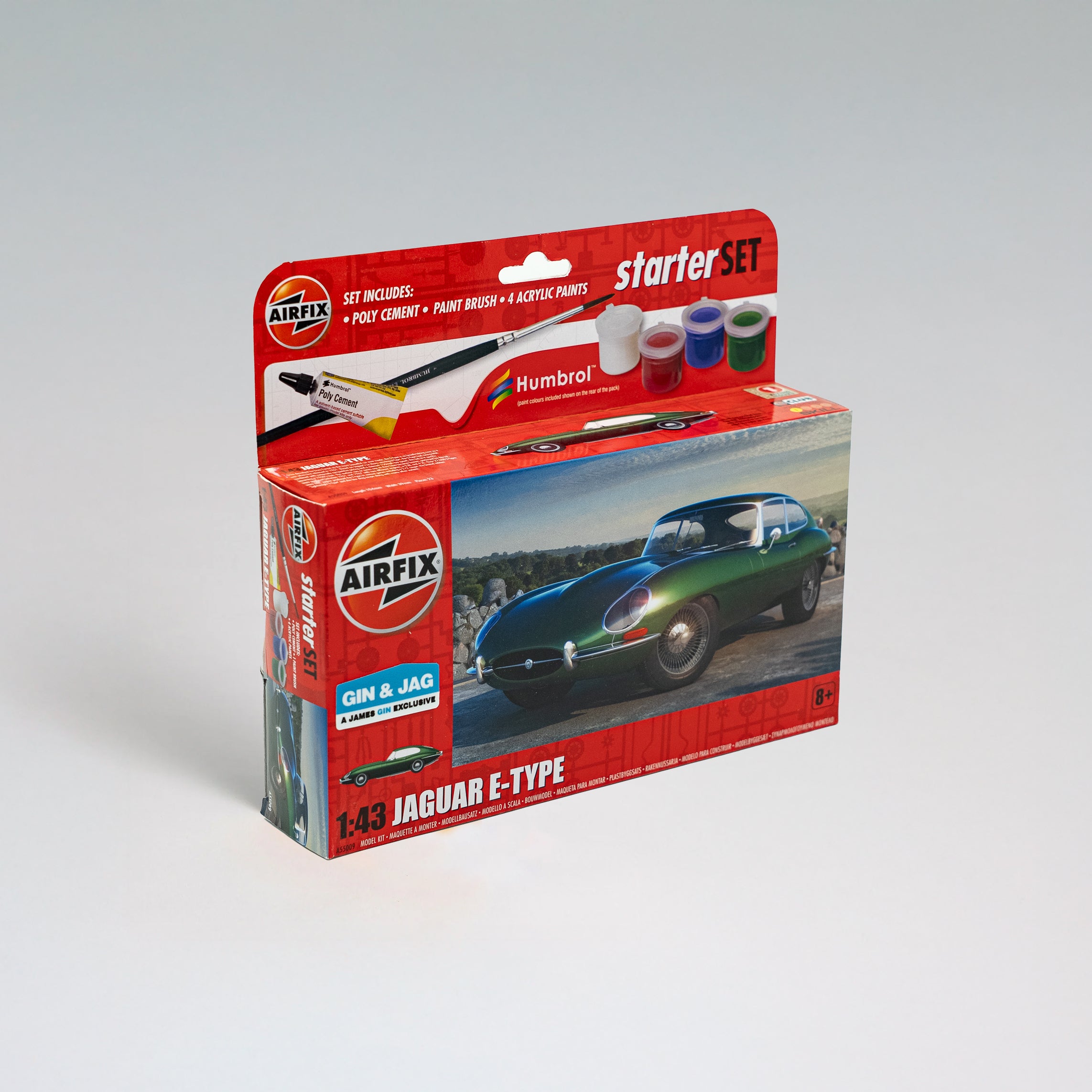 Airfix Jaguar E-Type Model Car starter set on a grey background