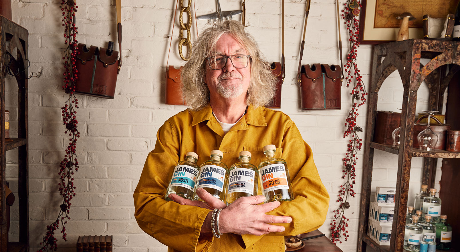 Join the gin club | James May cuddles James Gin bottles | Asian Parsnip | navy Strength | London Drizzle | California Dreamgin'