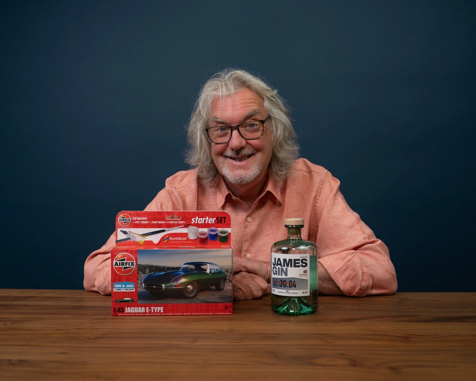 James May with the James Gin 'Gin and Jaaag' Airfix collaboration bundle.