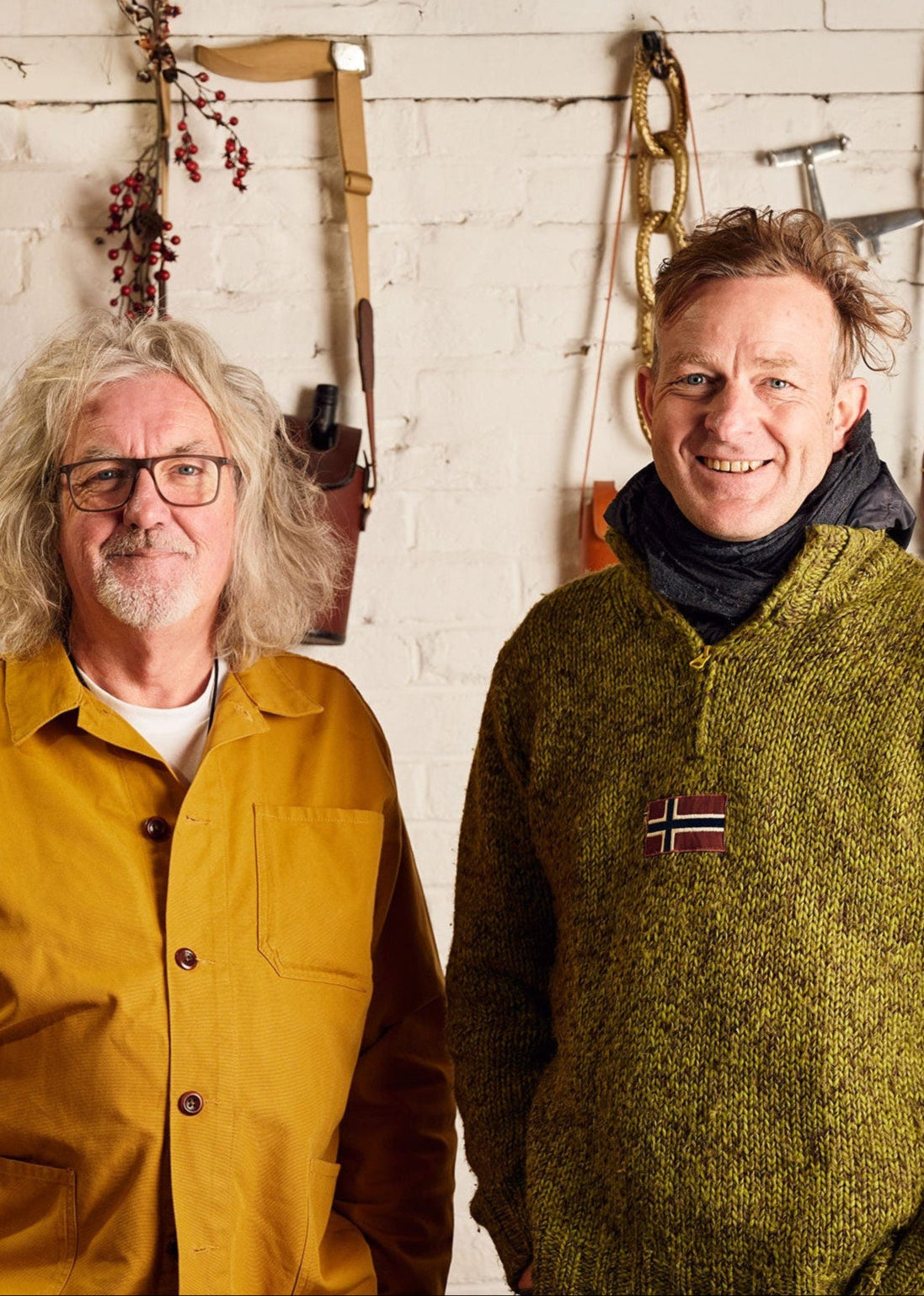 James May and Hugh standing in the shed side by side