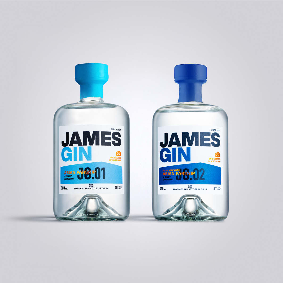 James Gin Navy Strength Asian Parnsip and Asian Parnsip Bottles – Premium Craft Gin by James May, produced and bottled in UK.