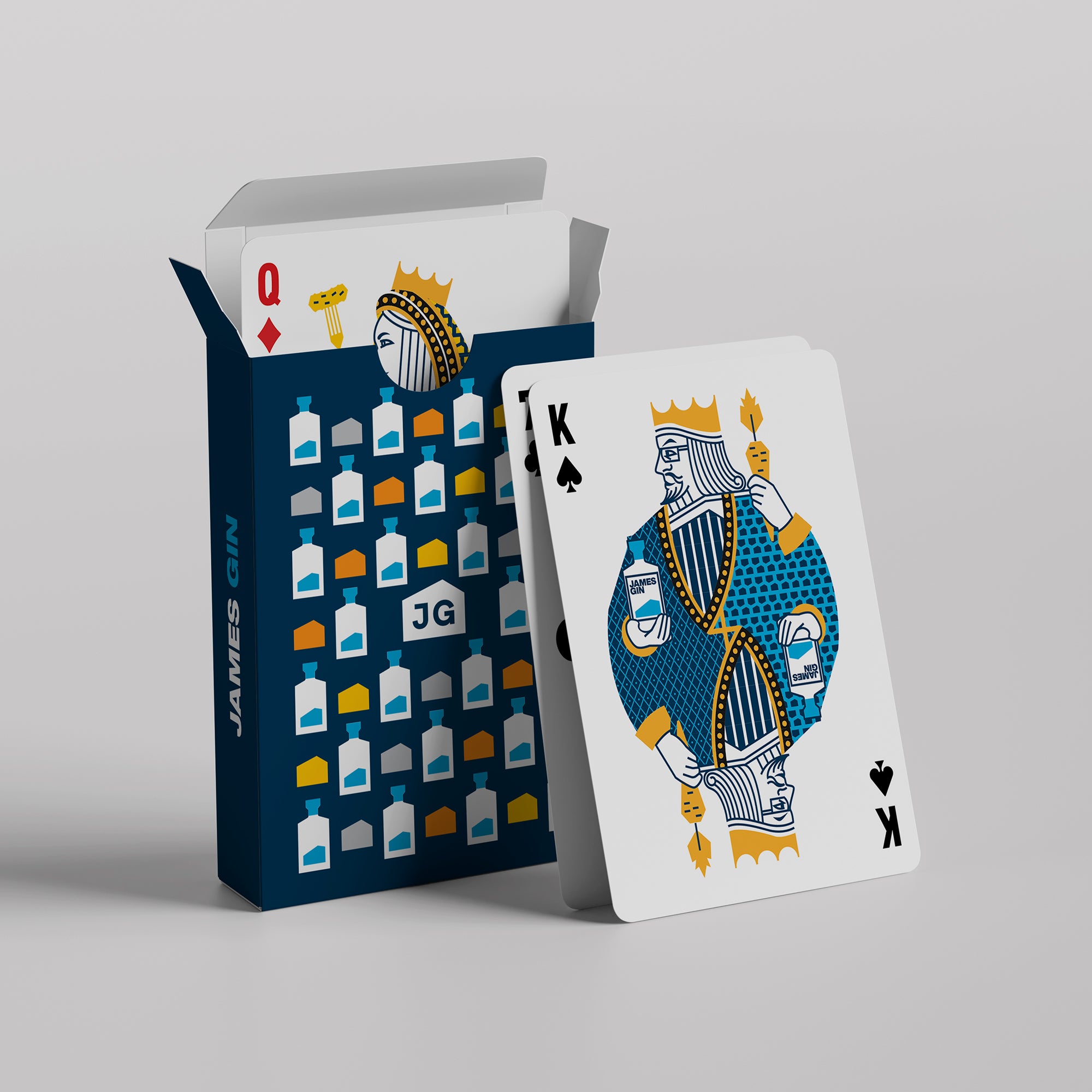 James Gin branded playing cards, King and Queen, from the 5th Anniversary limited edition box.