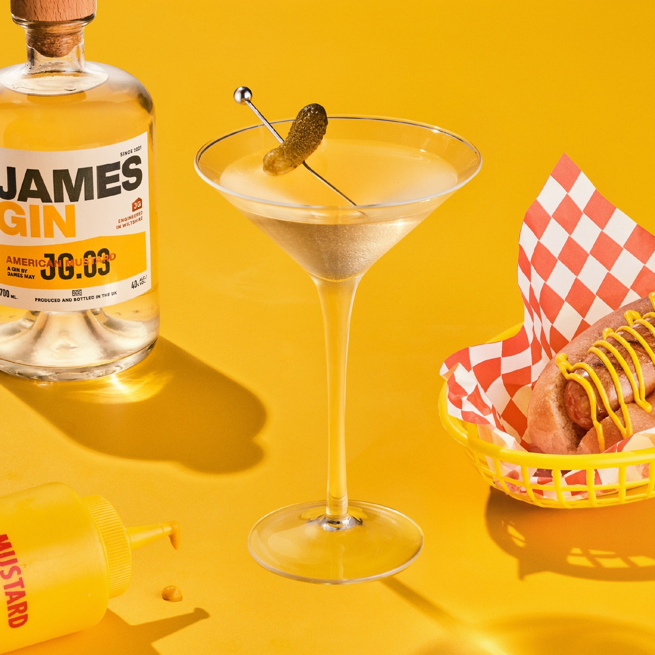 James Gin American Mustard | Hot dog | Pickletini cocktail | Award winning gin by James May