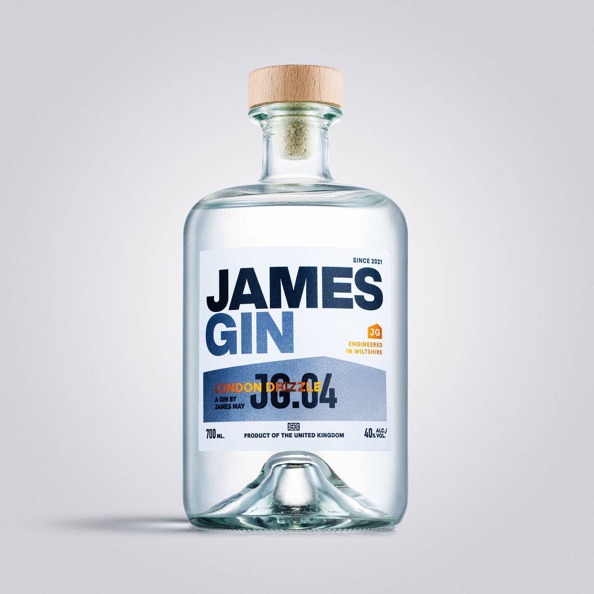 James Gin London Drizzle bottle – premium gin by James May, produced and bottled in the UK.