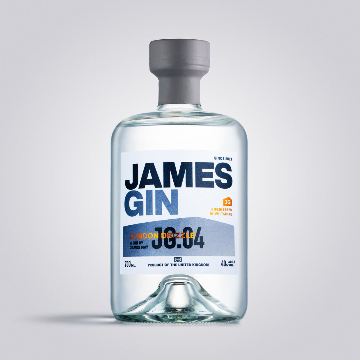 James Gin London Drizzle bottle – premium gin by James May, produced and bottled in the UK.